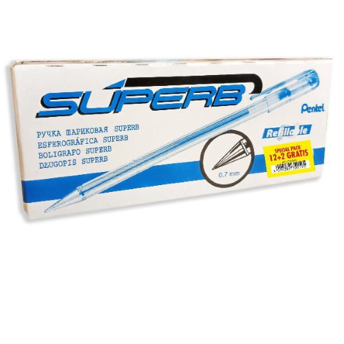 Penna a sfera Super B - punta 0,7 mm - blu - Pentel - promo pack 12+2 pezzi